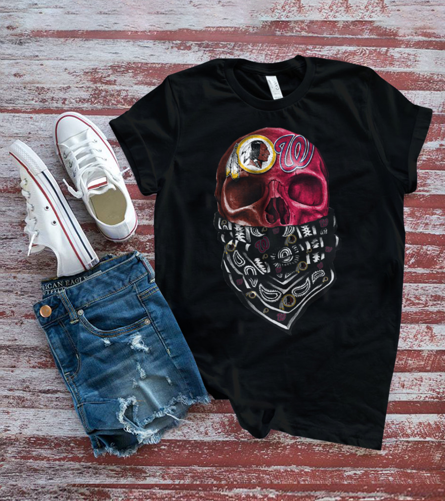 Washington Nationals And Redskins Bandana Skull T-Shirt