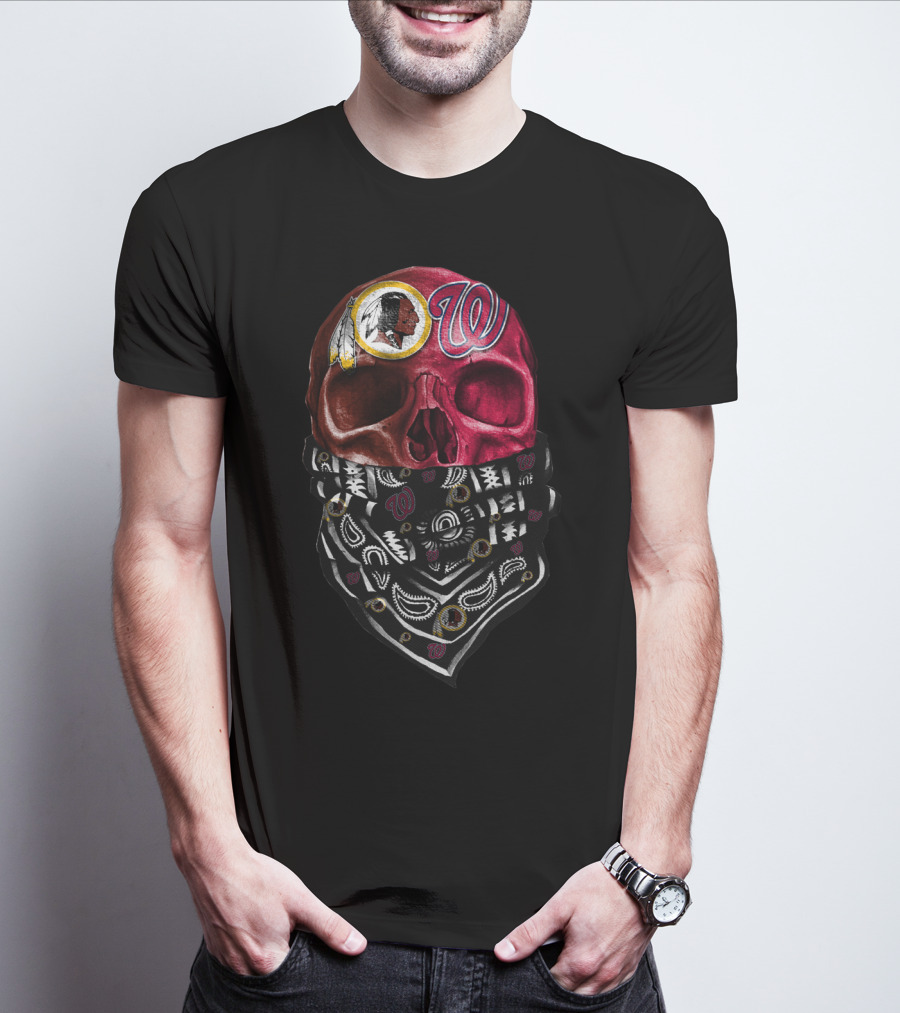 Washington Nationals And Redskins Bandana Skull T-Shirt