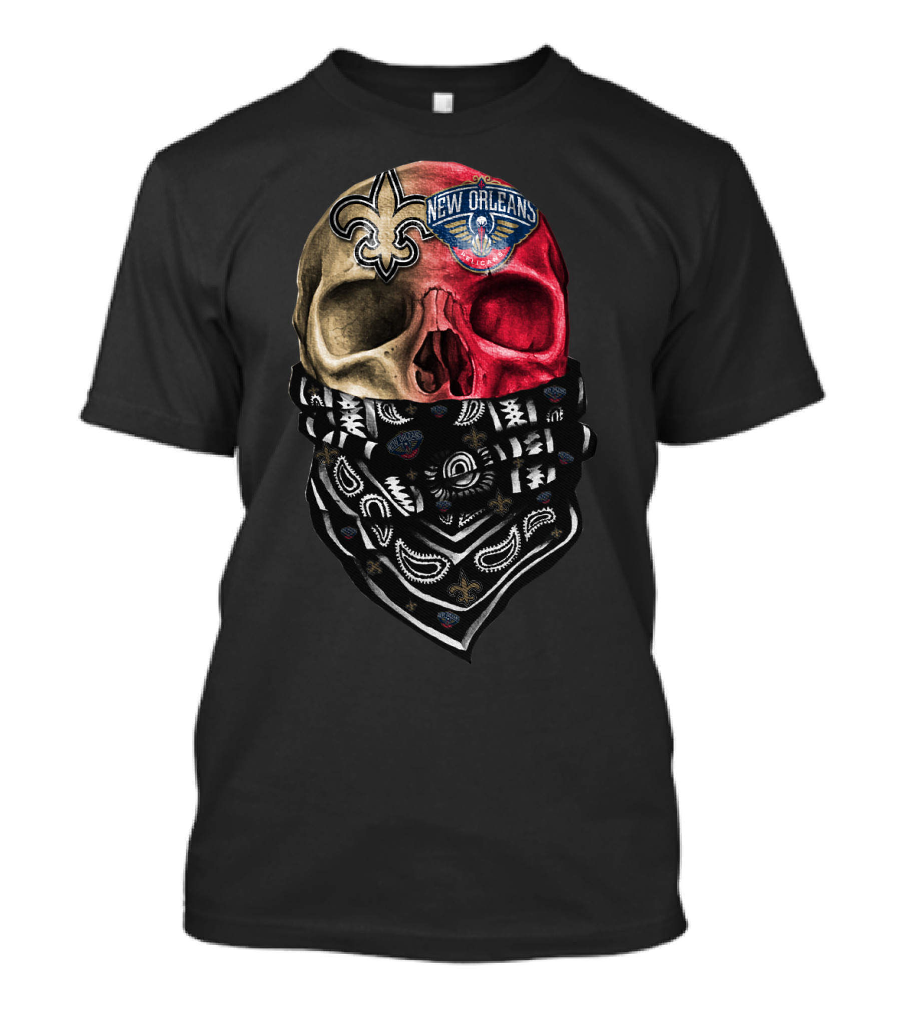 New Orleans Saints Pelicans Skull Bandana T-Shirt