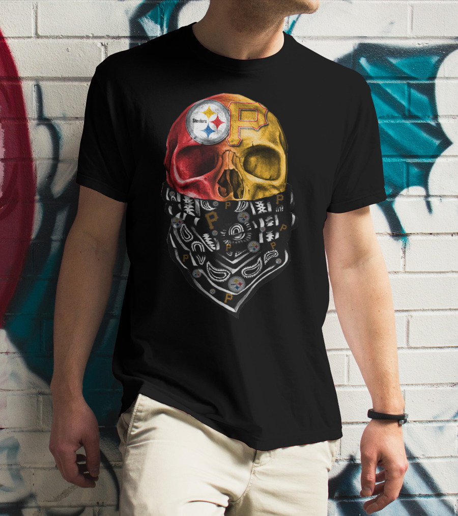 Pittsburgh Steelers And Pirates Skull Bandana Sku 115 T-Shirt