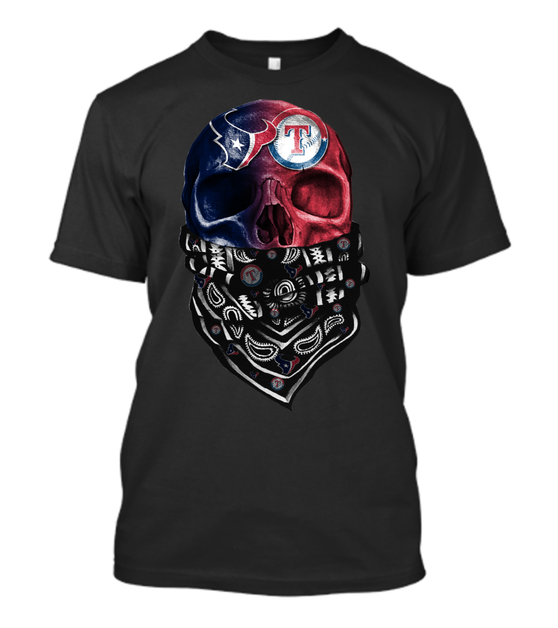 Texans Rangers Skull Bandana Art T-Shirt