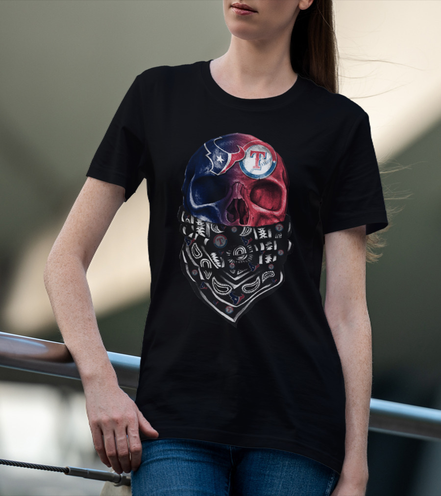 Texans Rangers Skull Bandana Art T-Shirt
