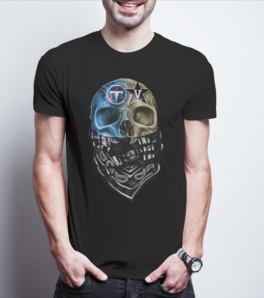 Tennessee Titans Dual Skull With Bandana T-Shirt