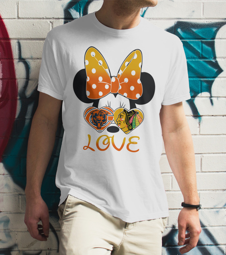 Minnie Mouse Love Chicago Bears Blackhawks Bow T-Shirt