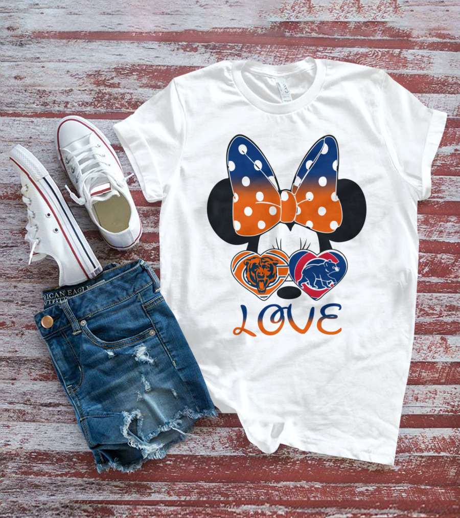 Love Minnie Mouse Chicago Bears Cubs Heart Bow T-Shirt
