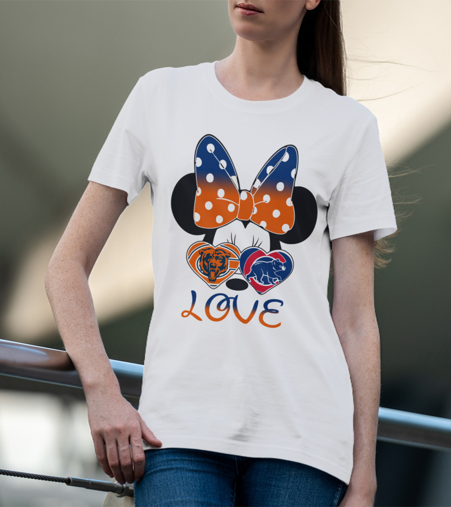 Love Minnie Mouse Chicago Bears Cubs Heart Bow T-Shirt