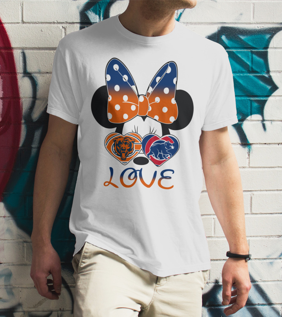 Love Minnie Mouse Chicago Bears Cubs Heart Bow T-Shirt