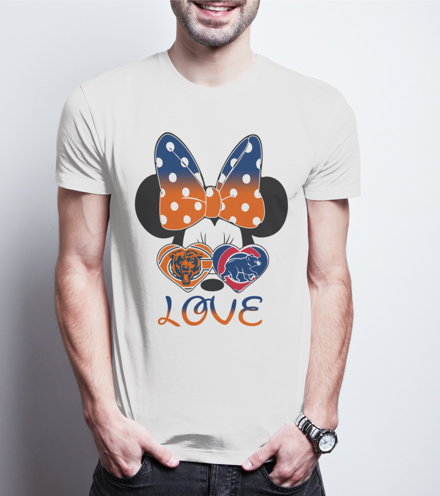 Love Minnie Mouse Chicago Bears Cubs Heart Bow T-Shirt