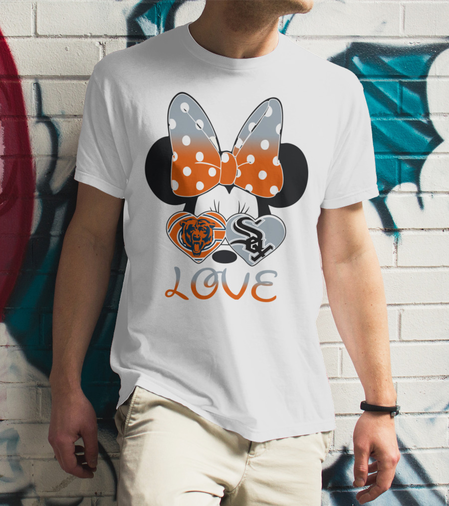 Love Chicago Bears White Sox Minnie Bow Hearts T-Shirt