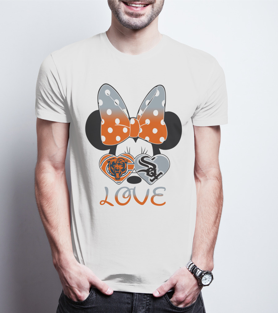 Love Chicago Bears White Sox Minnie Bow Hearts T-Shirt