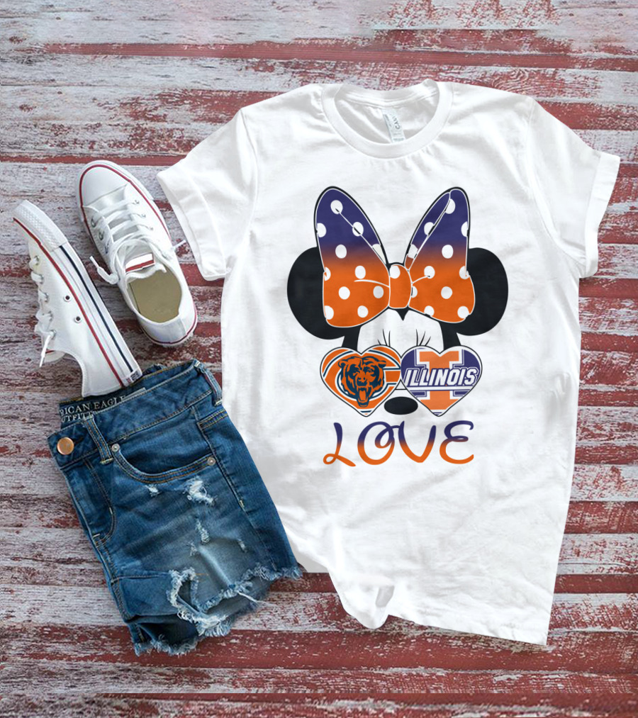Minnie Bow Chicago Bears Illinois Fighting Illini Love T-Shirt