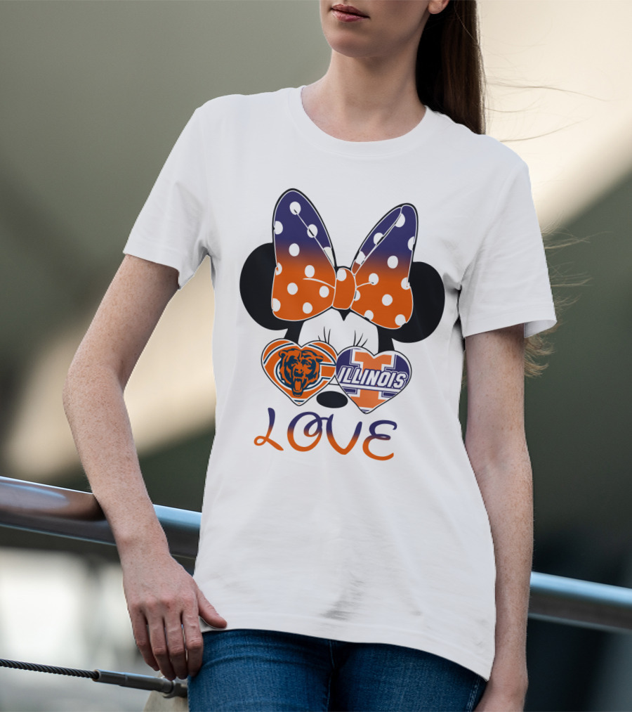 Minnie Bow Chicago Bears Illinois Fighting Illini Love T-Shirt