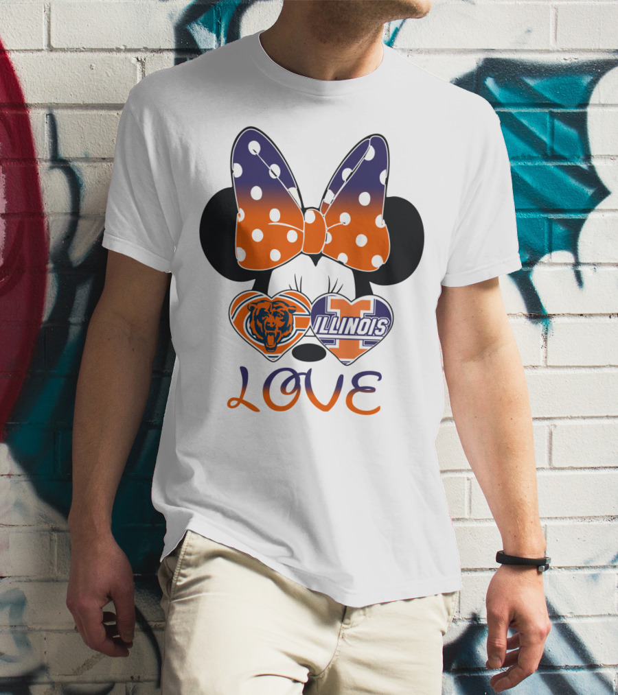 Minnie Bow Chicago Bears Illinois Fighting Illini Love T-Shirt