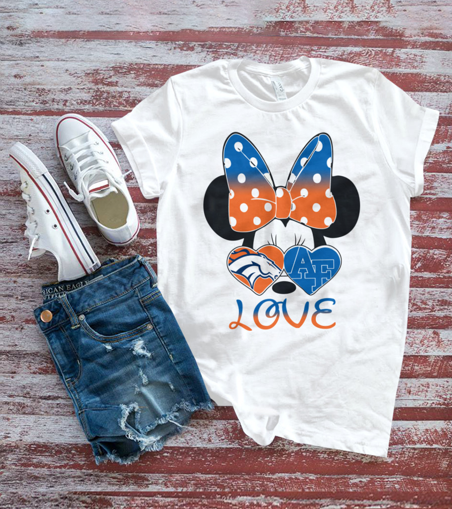 Minnie Mouse Bow Love Denver Broncos Air Force Falcons Hearts T-Shirt