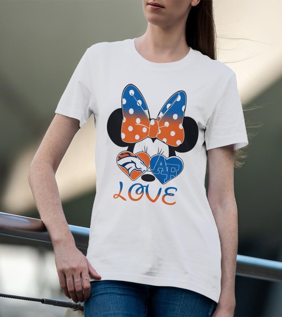 Minnie Mouse Bow Love Denver Broncos Air Force Falcons Hearts T-Shirt