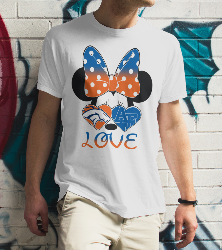 Minnie Mouse Bow Love Denver Broncos Air Force Falcons Hearts T-Shirt