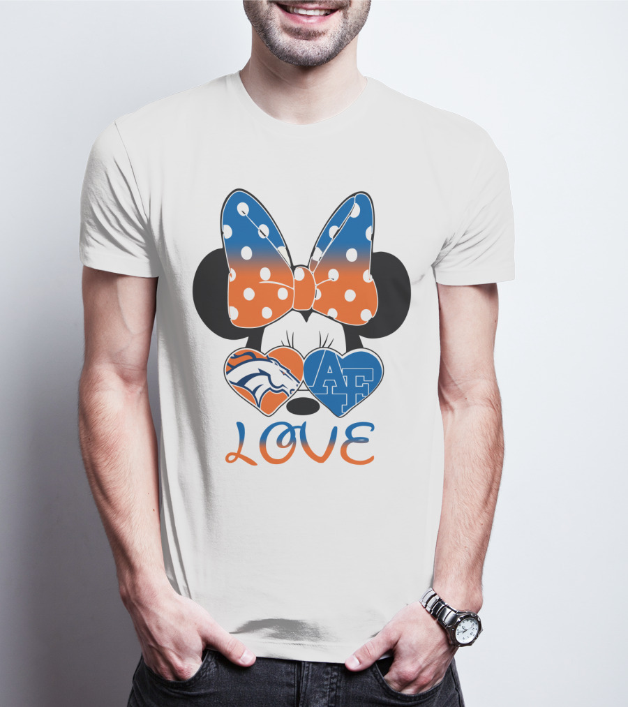 Minnie Mouse Bow Love Denver Broncos Air Force Falcons Hearts T-Shirt