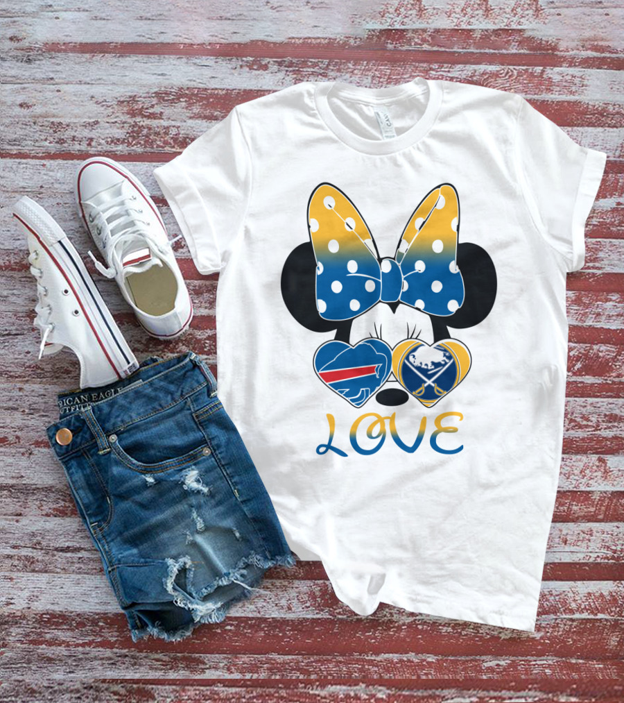 Love Mickey Bow Buffalo Sabres Bills Heart T-Shirt