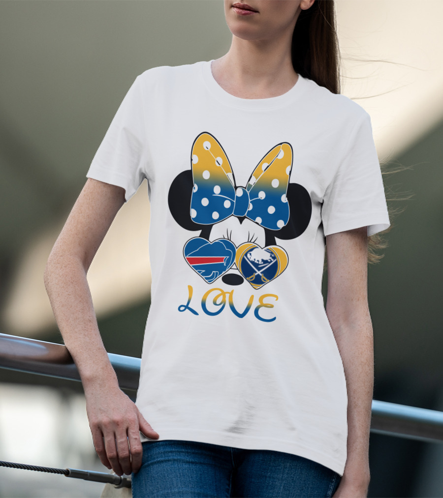 Love Mickey Bow Buffalo Sabres Bills Heart T-Shirt