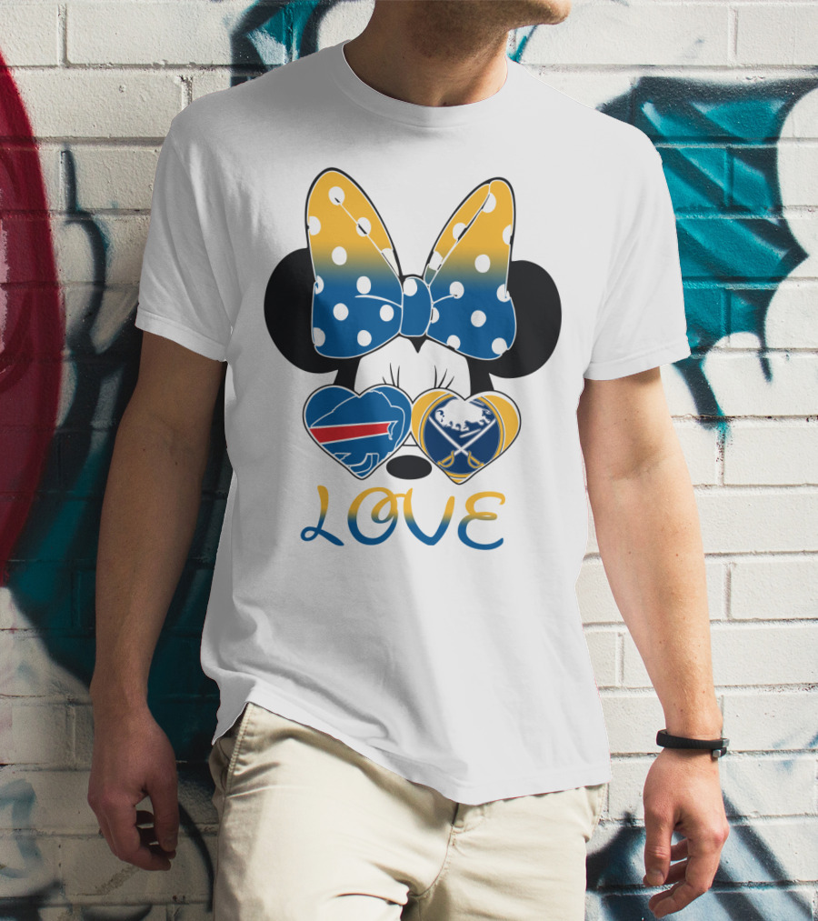 Love Mickey Bow Buffalo Sabres Bills Heart T-Shirt