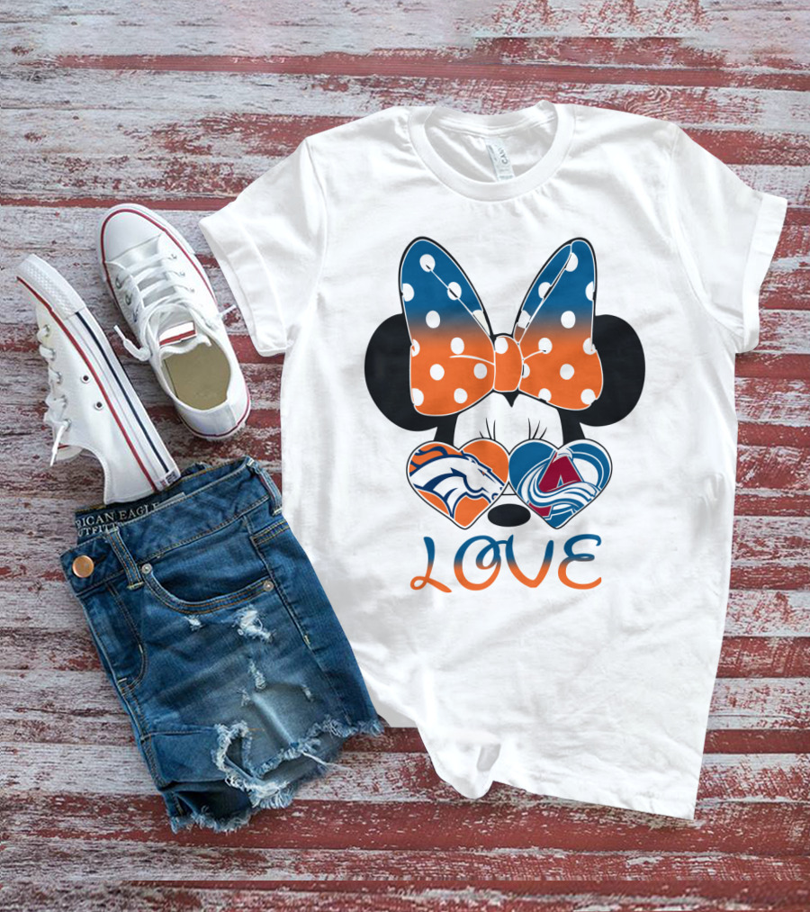 Love Colorado Sports Fans Hearts Broncos Avalanche Minnie Mouse T-Shirt
