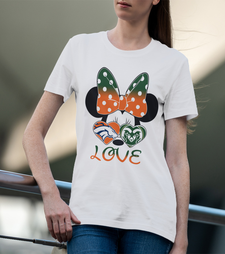 Minnie Love Denver Broncos And Colorado State Rams T-Shirt
