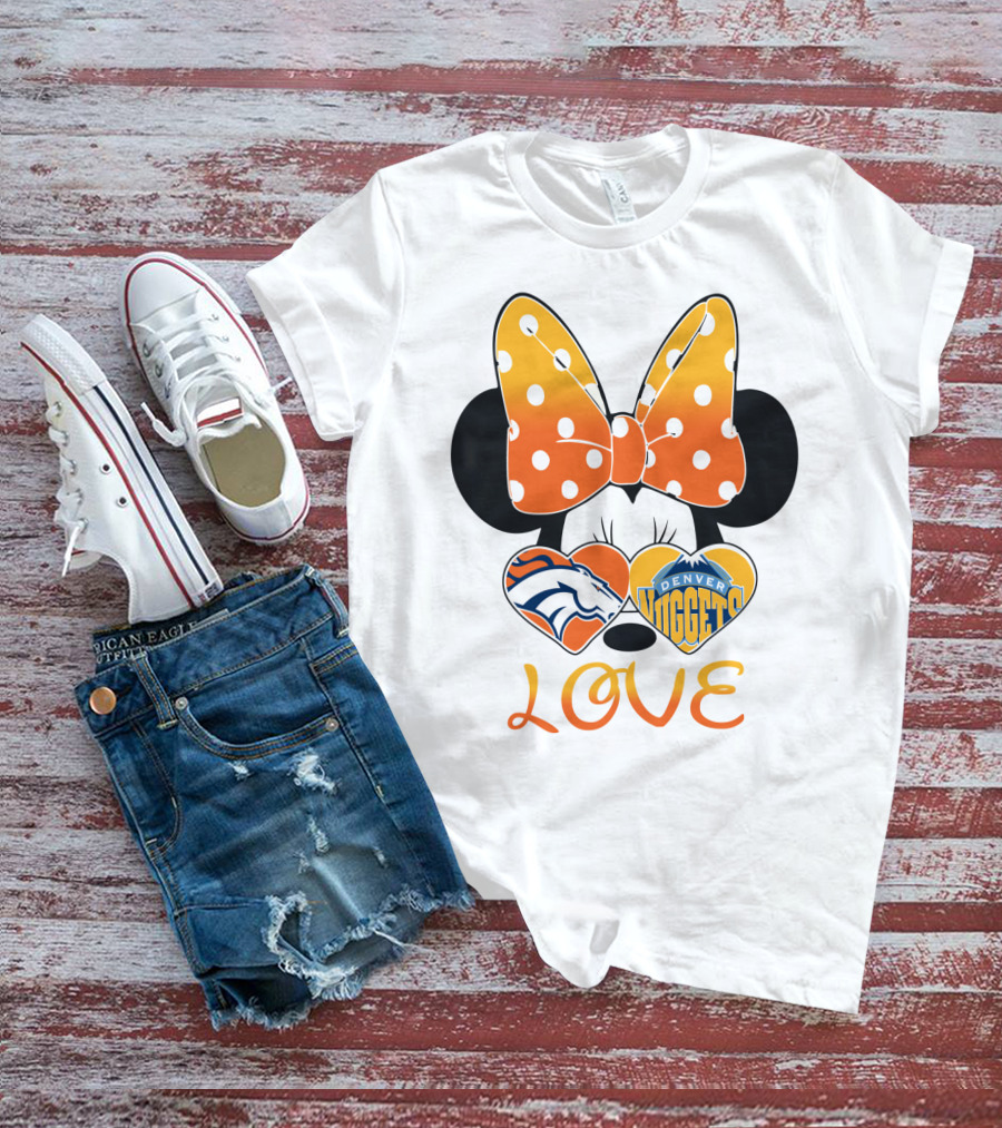 Minnie Bow Love Denver Broncos Nuggets Hearts T-Shirt