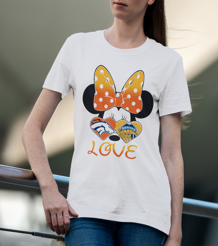 Minnie Bow Love Denver Broncos Nuggets Hearts T-Shirt