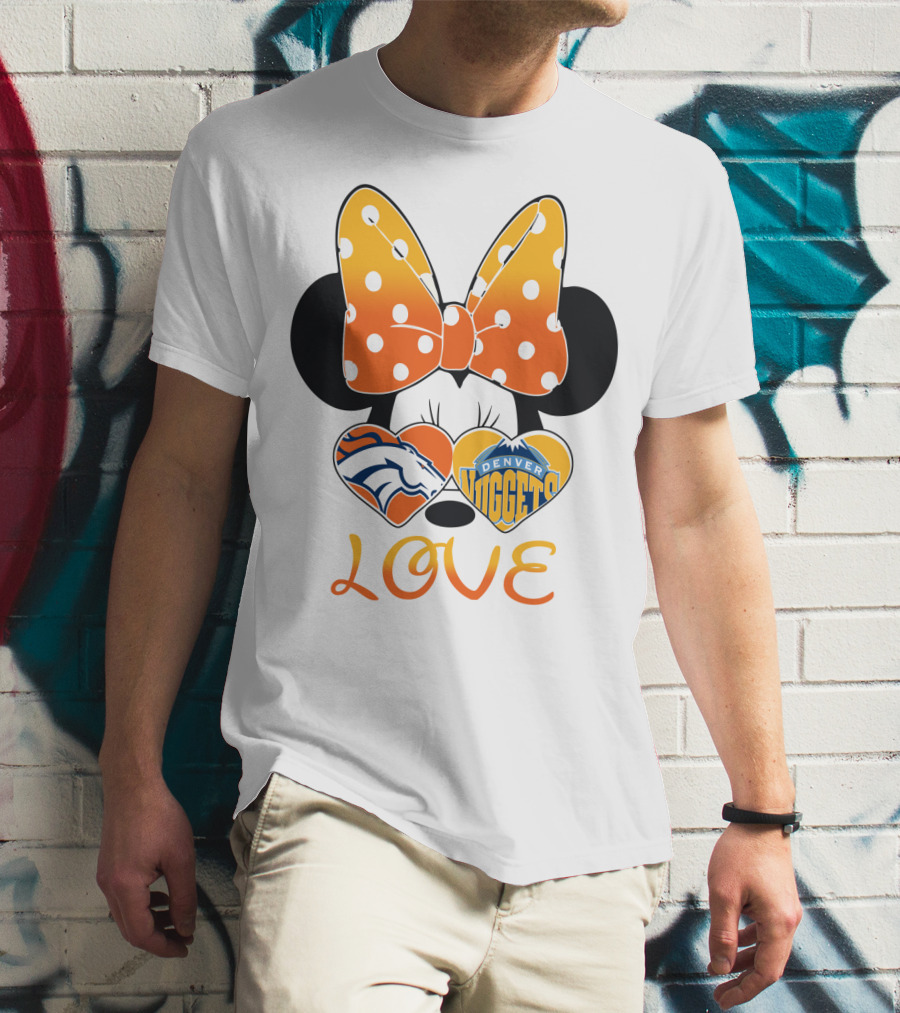 Minnie Bow Love Denver Broncos Nuggets Hearts T-Shirt
