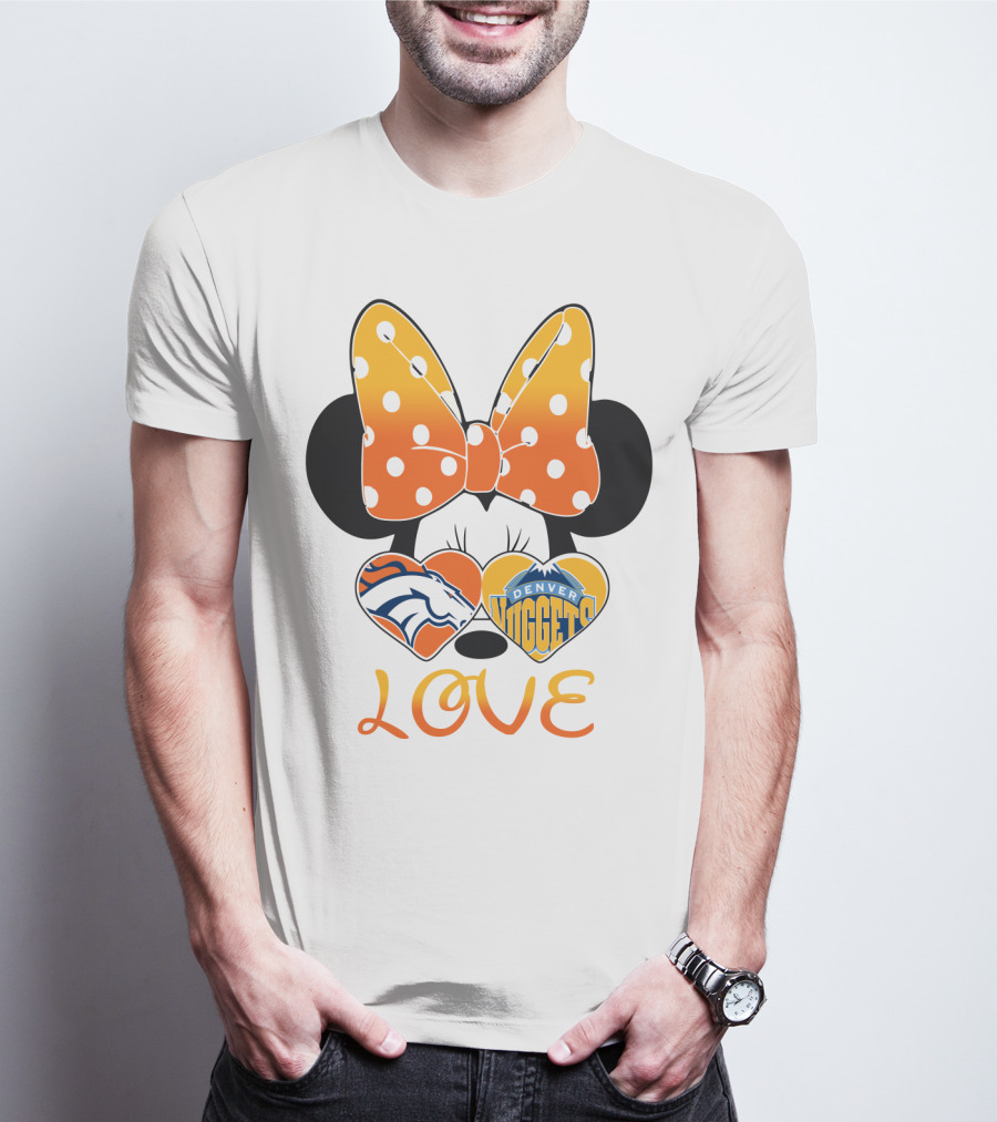 Minnie Bow Love Denver Broncos Nuggets Hearts T-Shirt