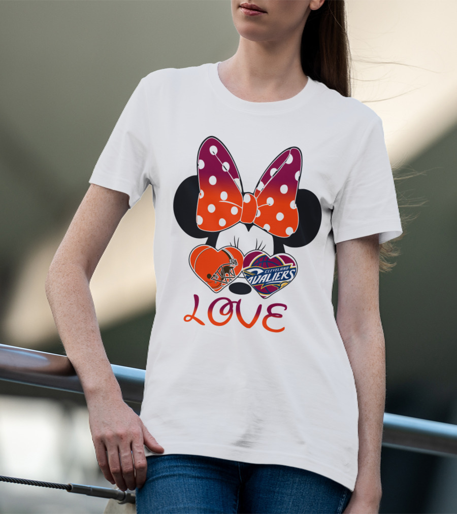 Love Cleveland Browns Cavaliers Minnie Bow T-Shirt