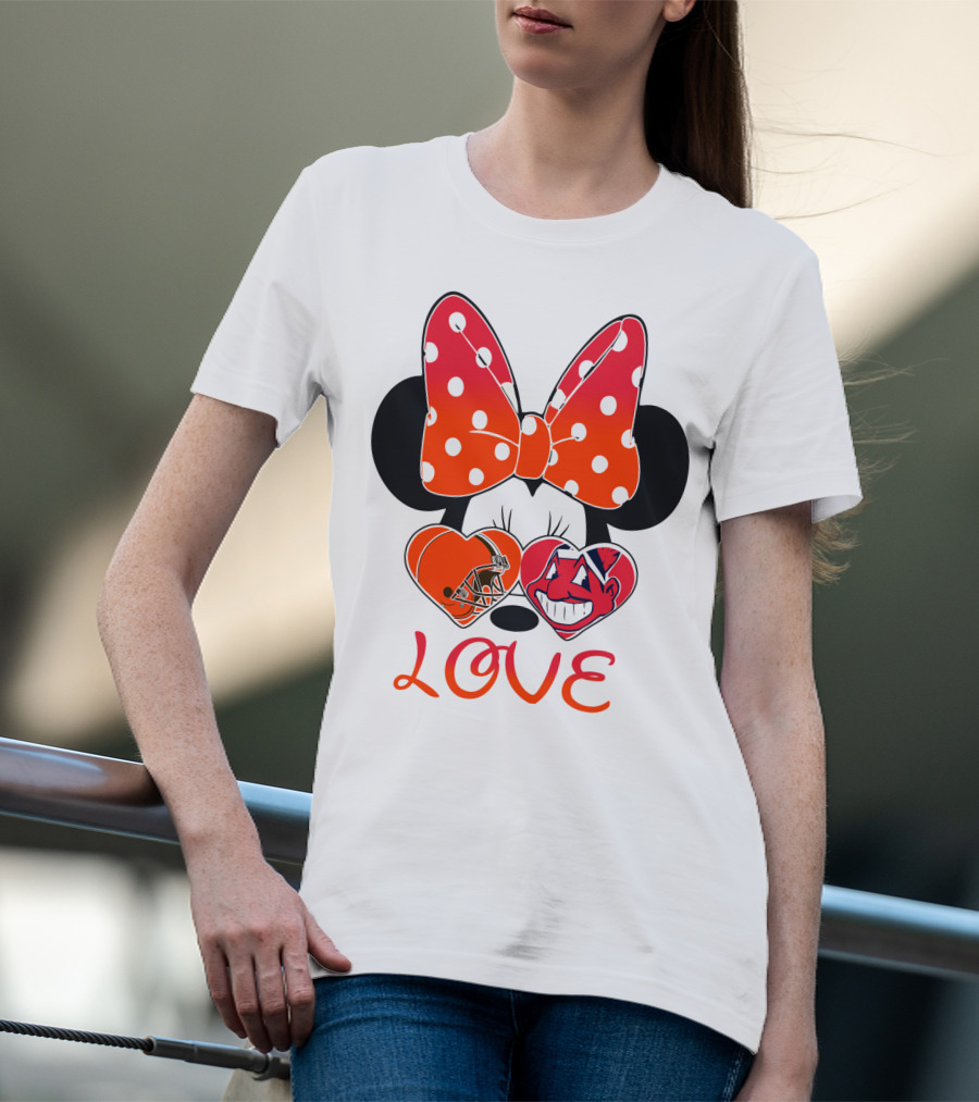 Love Minnie Bow Cleveland Browns Chiefs Wahoo Hearts T-Shirt