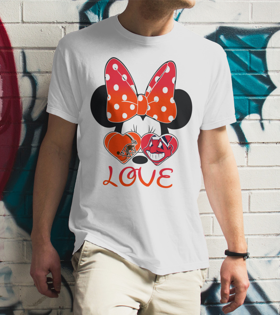 Love Minnie Bow Cleveland Browns Chiefs Wahoo Hearts T-Shirt