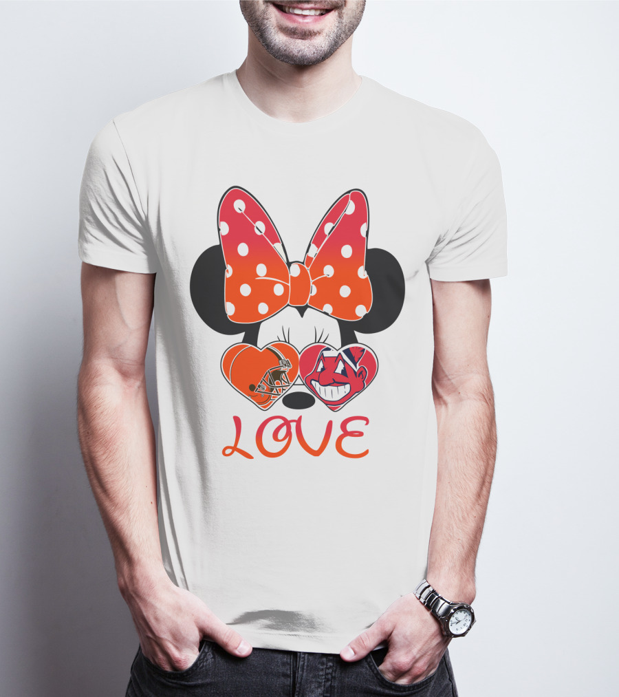Love Minnie Bow Cleveland Browns Chiefs Wahoo Hearts T-Shirt