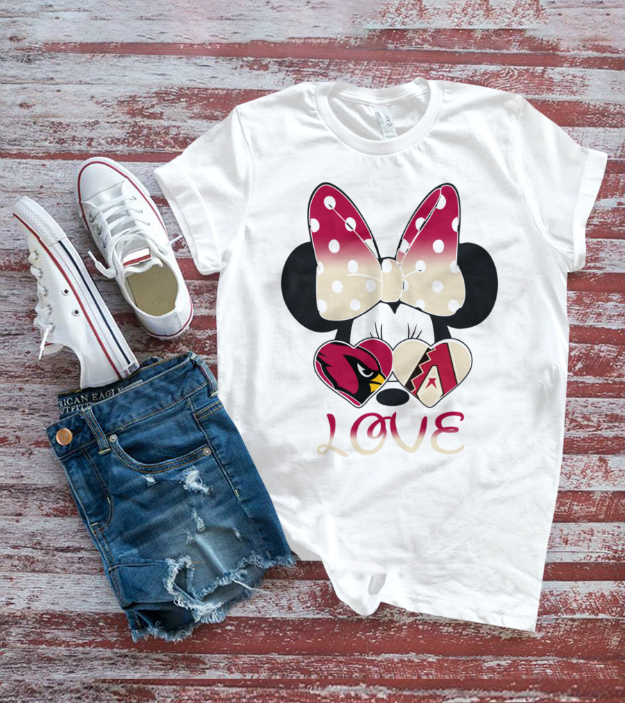 Love Arizona Cardinals Diamondbacks Minnie Bow Hearts T-Shirt