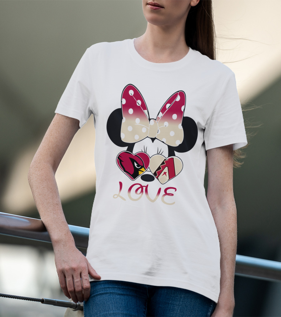 Love Arizona Cardinals Diamondbacks Minnie Bow Hearts T-Shirt