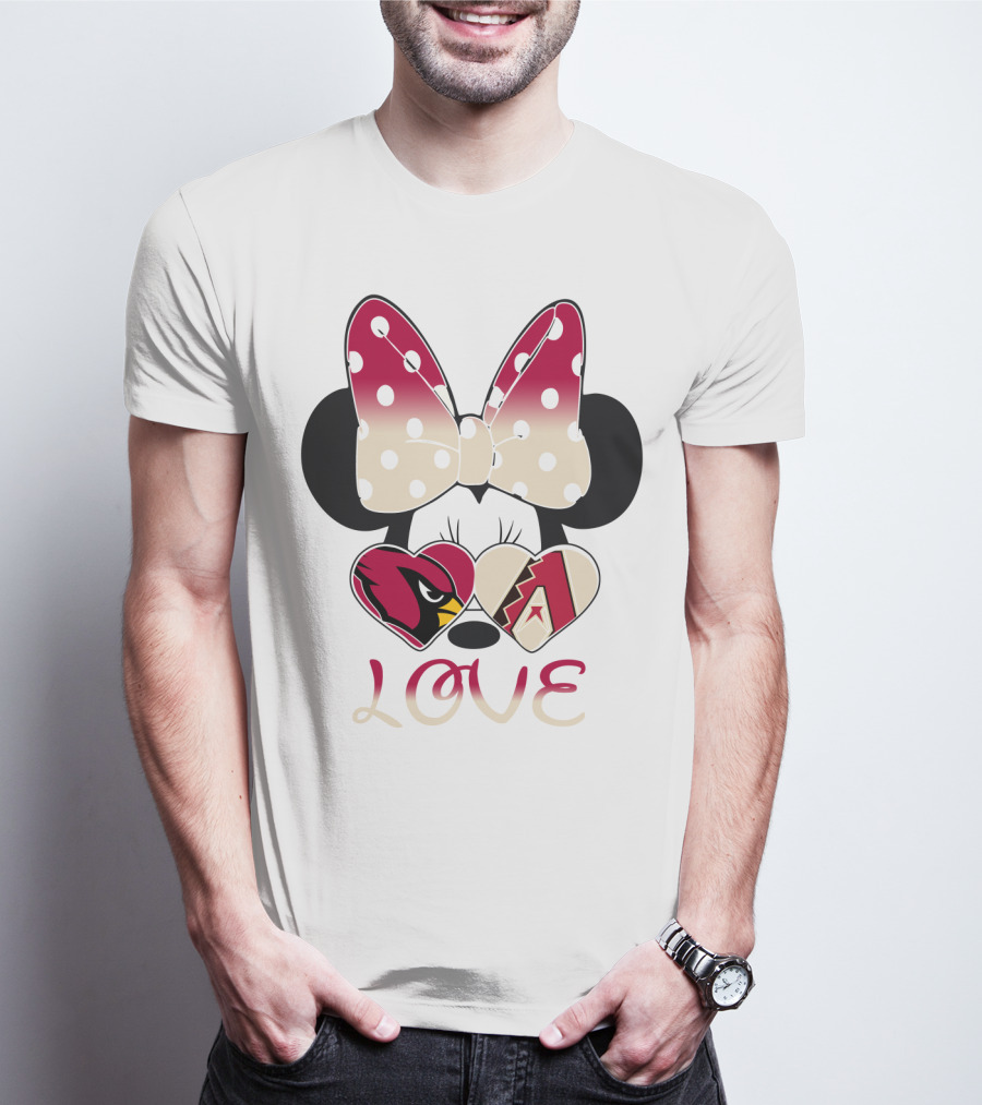 Love Arizona Cardinals Diamondbacks Minnie Bow Hearts T-Shirt