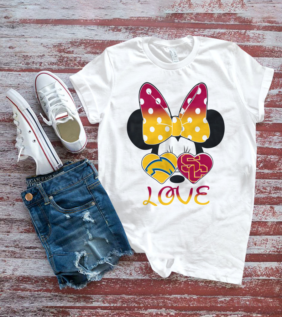 Love Minnie Chargers Usc Heart T-Shirt