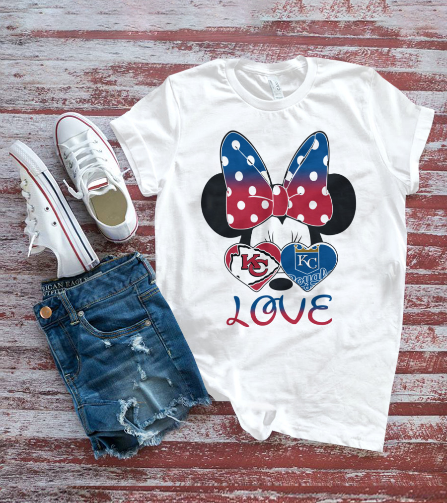 Love Minnie Mouse Kc Chiefs Royals Disney Kansas City T-Shirt