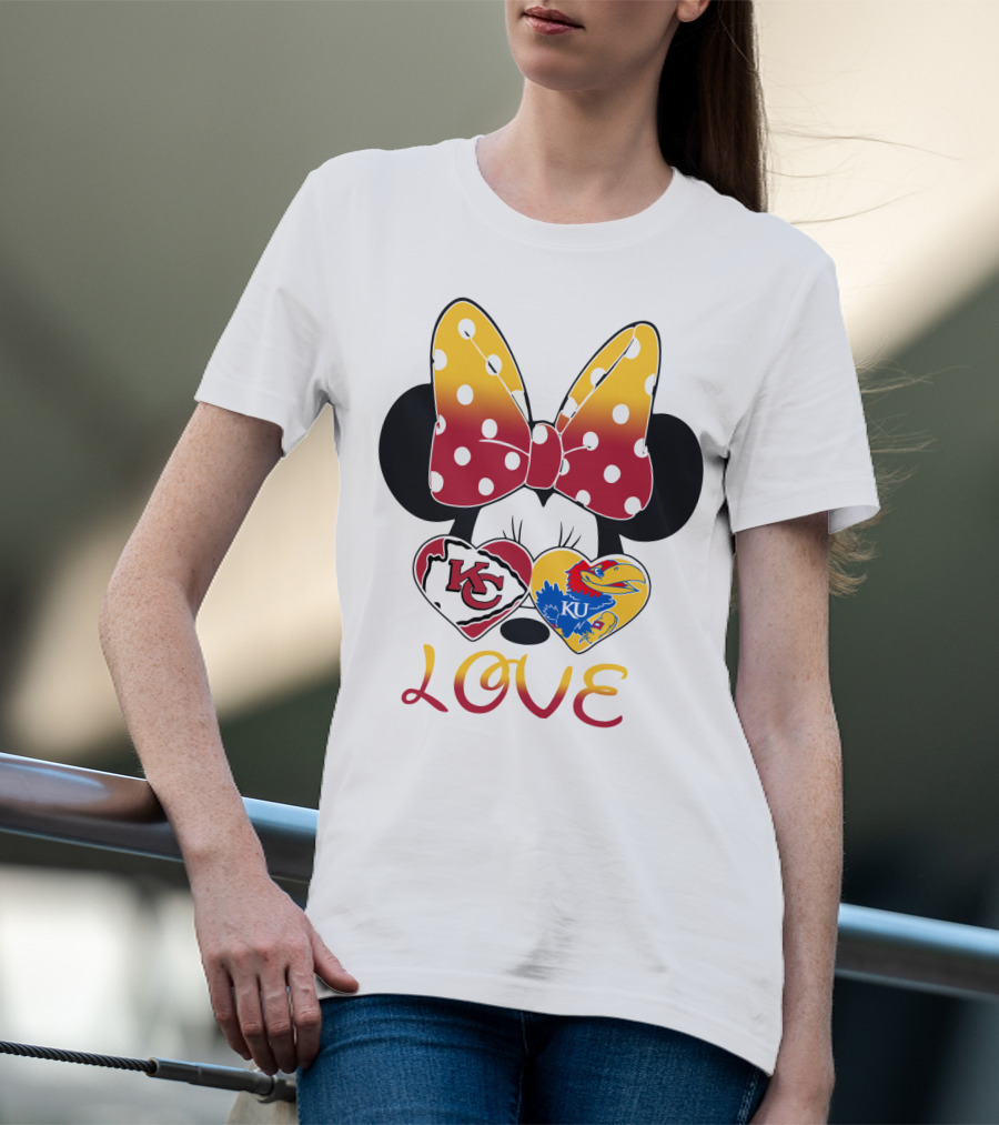 Kc Chiefs Ku Jayhawks Minnie Bow Love T-Shirt