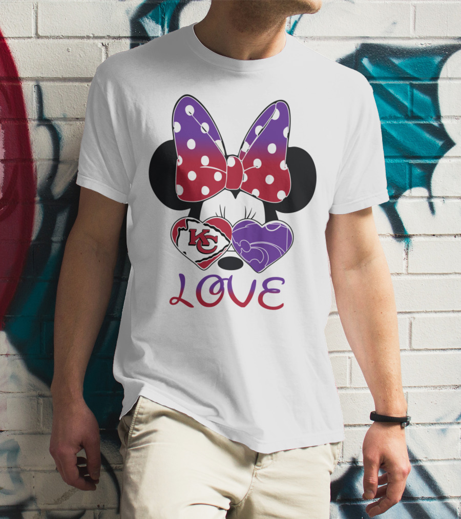 Kansas City Chiefs And Kansas State Wildcats Minnie Mouse Love T-Shirt