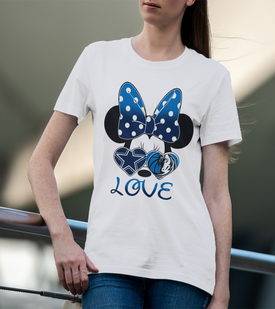 Love Dallas Cowboys Mavericks Minnie Bow Bowtie Hearts T-Shirt