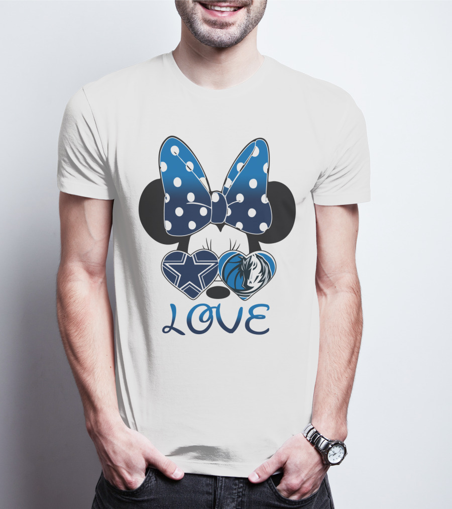 Love Dallas Cowboys Mavericks Minnie Bow Bowtie Hearts T-Shirt