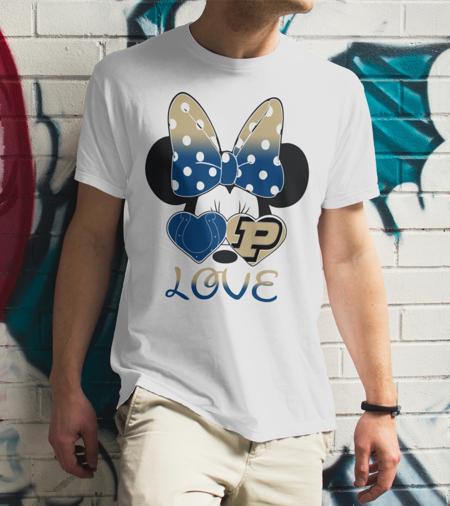 Purdue Boilermakers Minnie Mouse Love Bow Polka Dots T-Shirt