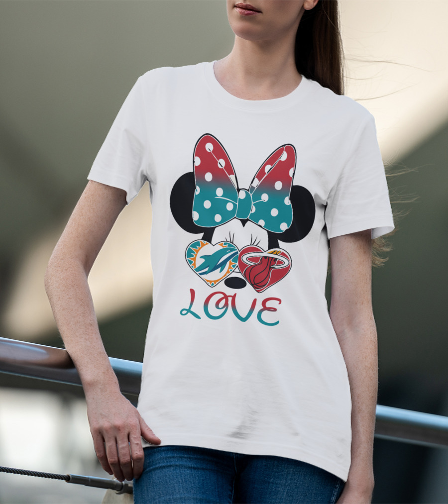 Love Miami Dolphins Miami Heat Minnie Ears Bow T-Shirt