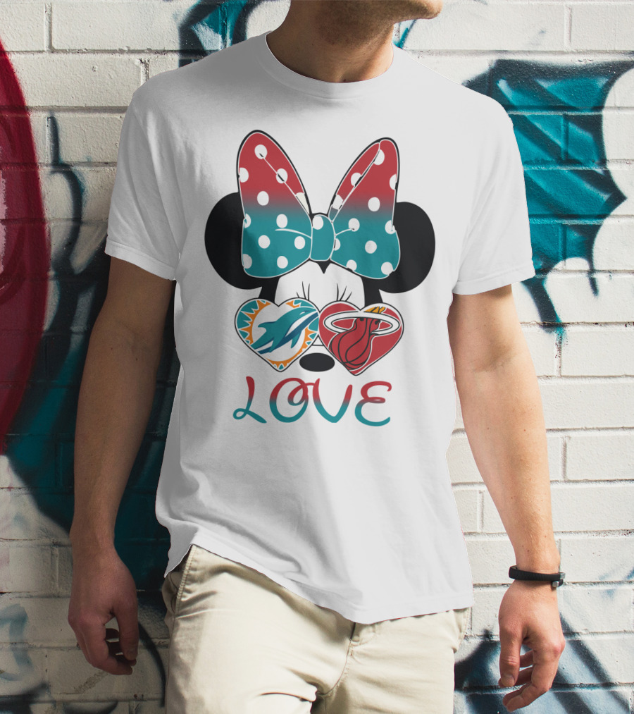 Love Miami Dolphins Miami Heat Minnie Ears Bow T-Shirt