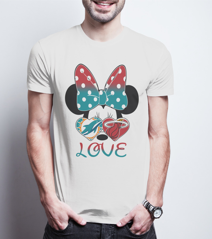 Love Miami Dolphins Miami Heat Minnie Ears Bow T-Shirt