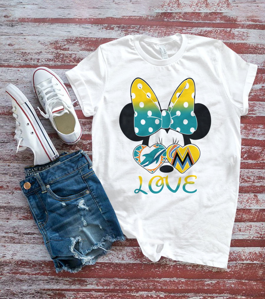 Minnie Bow Dolphins Marlins Love T-Shirt