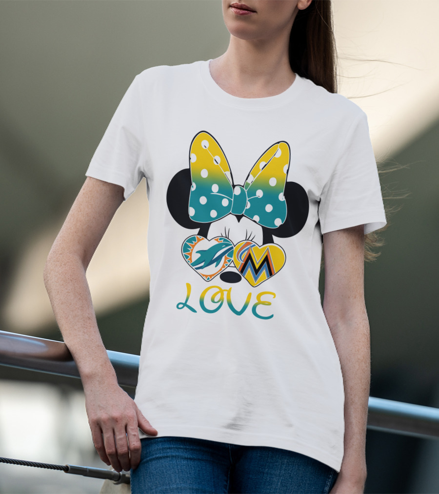 Minnie Bow Dolphins Marlins Love T-Shirt