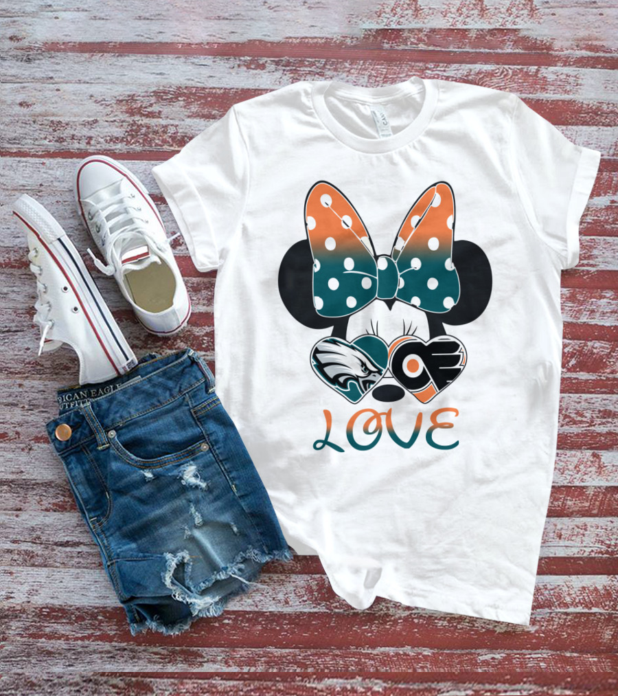 Love Philadelphia Eagles And Flyers Mickey Bow Minnie T-Shirt